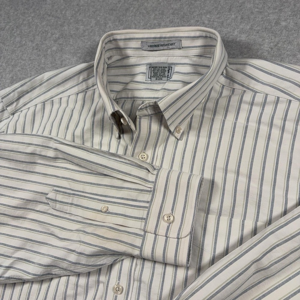 L.L.Bean Dress Shirt Mens 18 White Stripe Classic Fit Wrinkle Resistant LS